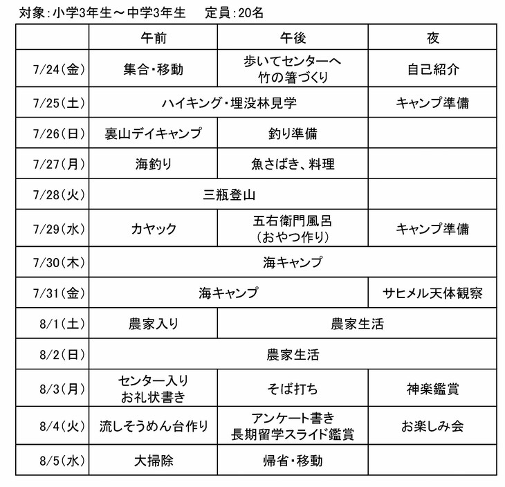 スケジュール(長期コース)
