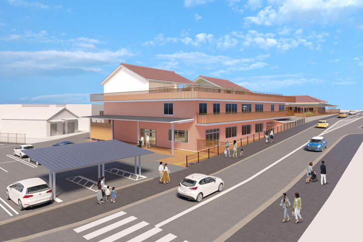 こども総合センターの外観のイメージです。３階建てで瓦葺の建物です。